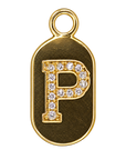 Gold diamond encrusted letter P tag
