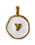 PVD Good Plated Stainless Steel White Circle Heart Charm — natural photo on transparent background