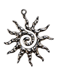 Silver Spiral Sun — natural silver charm on transparent background