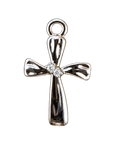 Silver and gold Tiny cross with center gem charm — natural silver charm on transparent background