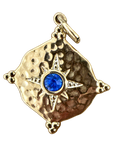 September royal blue compass birthstone charm, original pale gold finish, transparent background