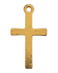 Brass cross charm, flat gold cross with round top hole, transparent background