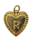 Gold heart filled letter R charm on transparent background
