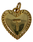 Gold heart filled letter T charm on transparent background
