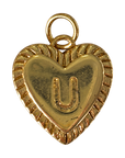 Gold heart filled letter U charm on transparent background