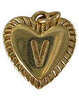 Gold heart filled letter V charm on transparent background