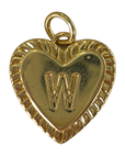 Gold heart filled letter W charm on transparent background