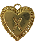 Gold heart filled letter X charm on transparent background