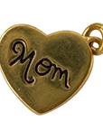 Gold Mom heart charm with black script, transparent background