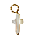 White Mother of Pearl Cross charm with natural color on transparent background