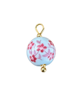 Pink flower round ceramic charm, natural transparent cutout