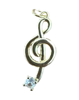 Treble clef charm with clear gemstone, natural gold tone transparent cutout