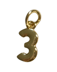 Number Three Charm with natural gold finish on transparent background
