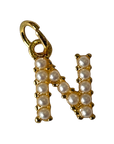 Gold pearl letter N charm on transparent background