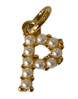 Gold pearl letter P charm on transparent background