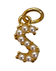 Gold pearl letter S charm on transparent background