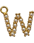 Gold pearl letter W charm on transparent background