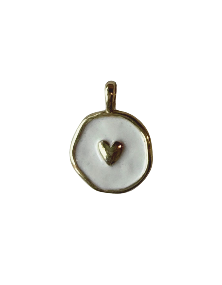 PVD Good Plated Stainless Steel White Circle Heart Charm
