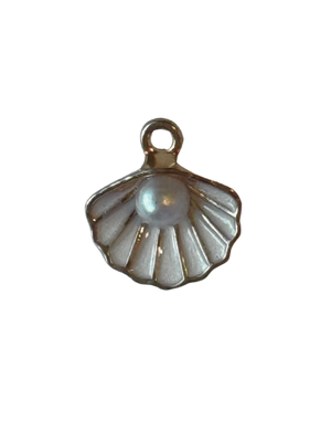 White Scallop Shell with Pearl charm