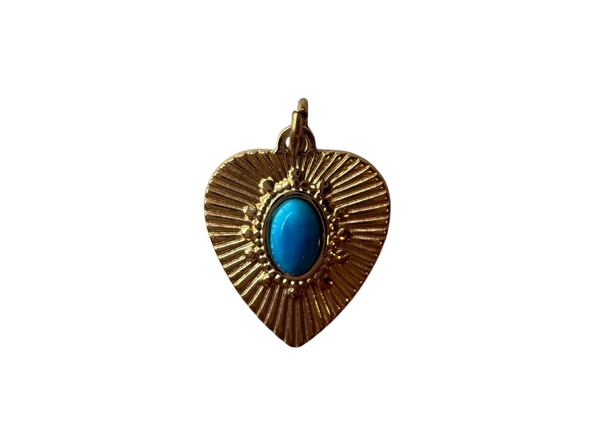 PVD Good Plated Stainless Steel Turquoise Center Heart Charm