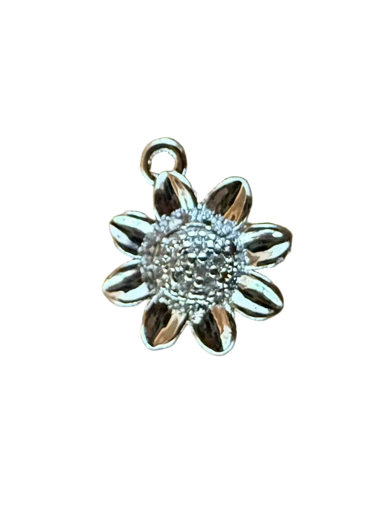 Silver sunflower charm