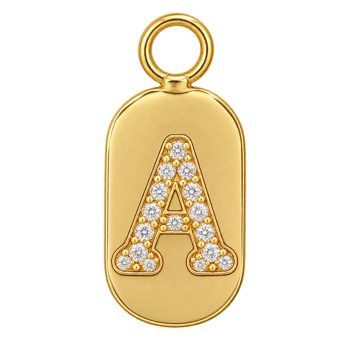 Gold diamond encrusted letter A tag