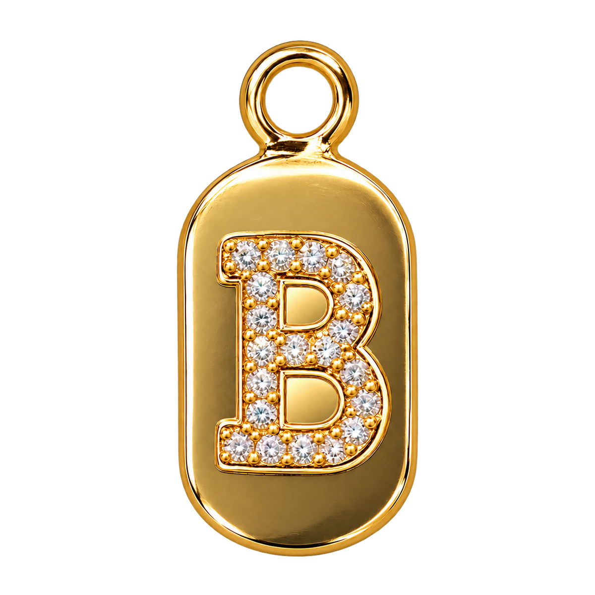 Gold diamond encrusted letter B tag charm