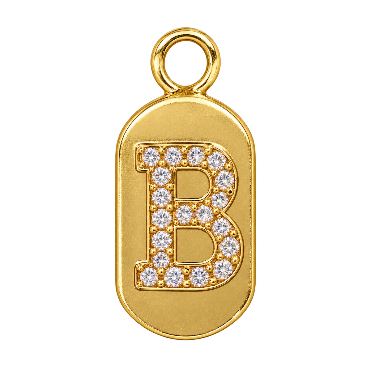 Gold diamond encrusted letter B tag