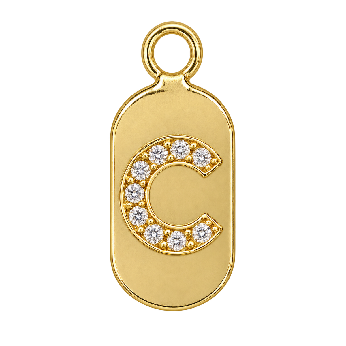 Gold diamond encrusted letter C tag