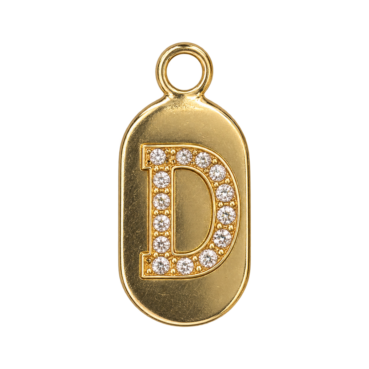 Gold diamond encrusted letter D tag