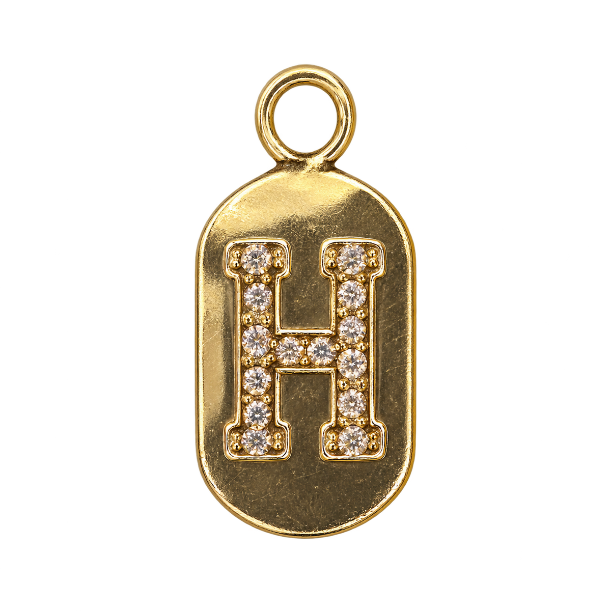 Gold diamond encrusted letter H tag