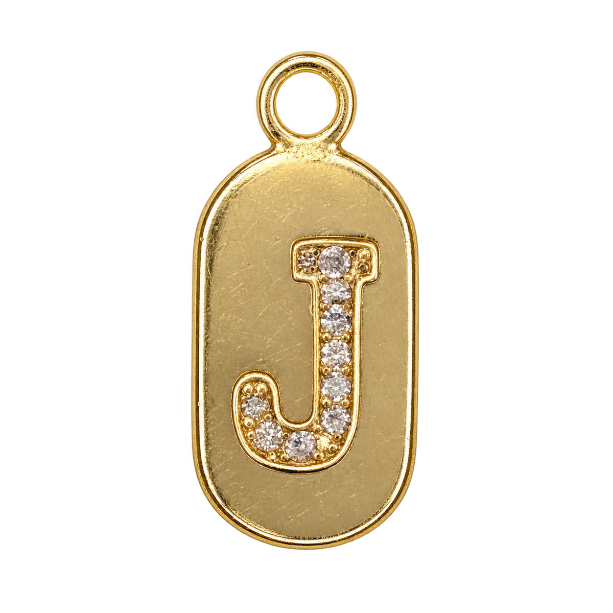 Gold diamond encrusted letter J tag