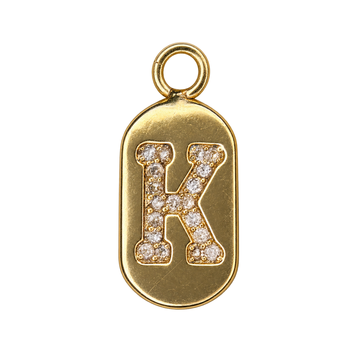 Gold diamond encrusted letter K tag