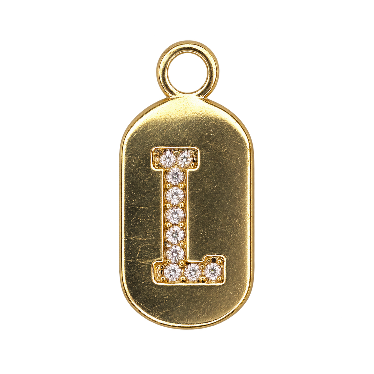 Gold diamond encrusted letter L tag