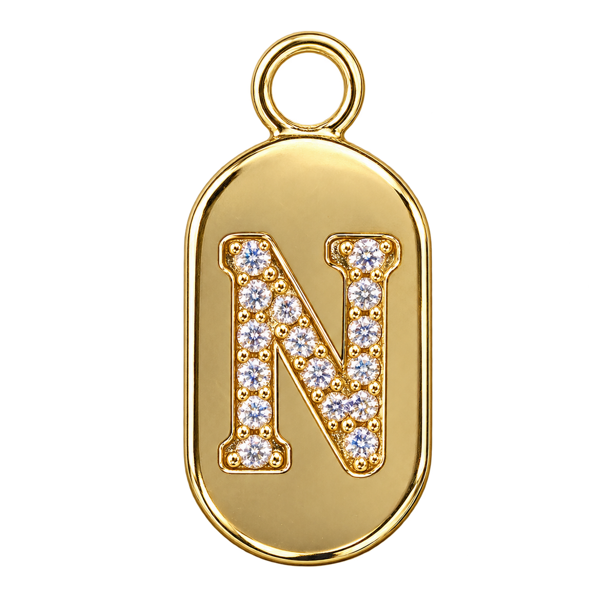 Gold diamond encrusted letter N tag