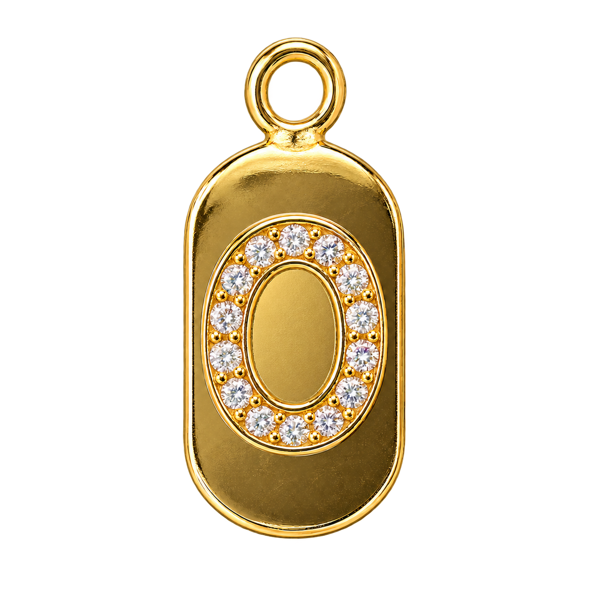 Gold diamond encrusted letter O tag