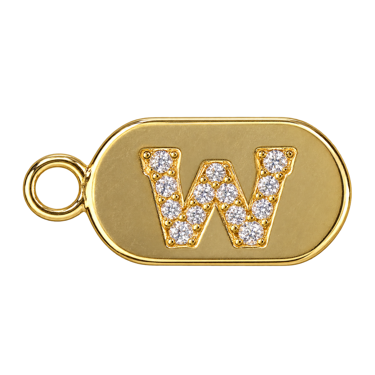 Gold diamond encrusted letter W tag