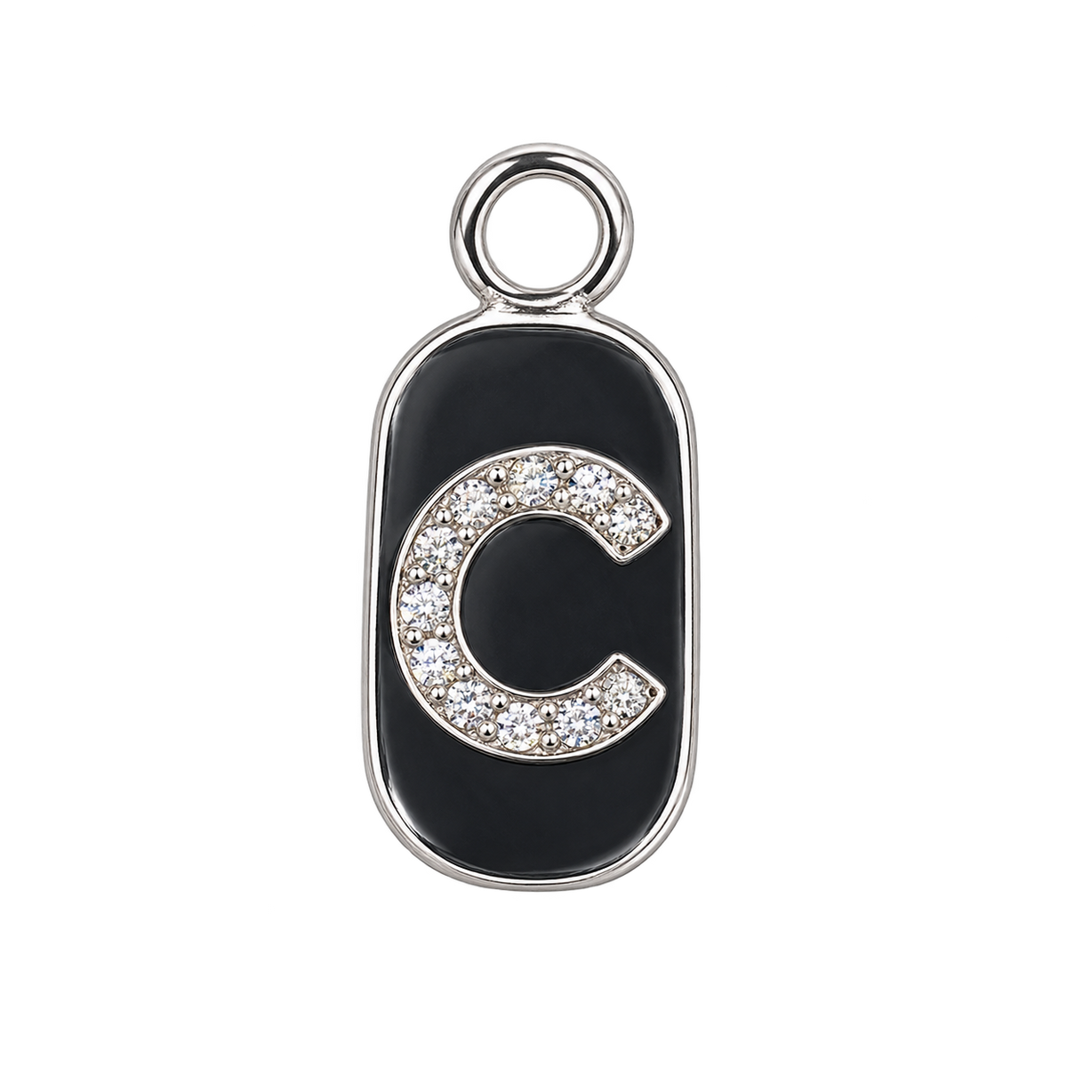 Silver diamond encrusted letter C charm, transparent background