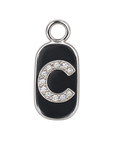 Silver diamond encrusted letter C charm, transparent background