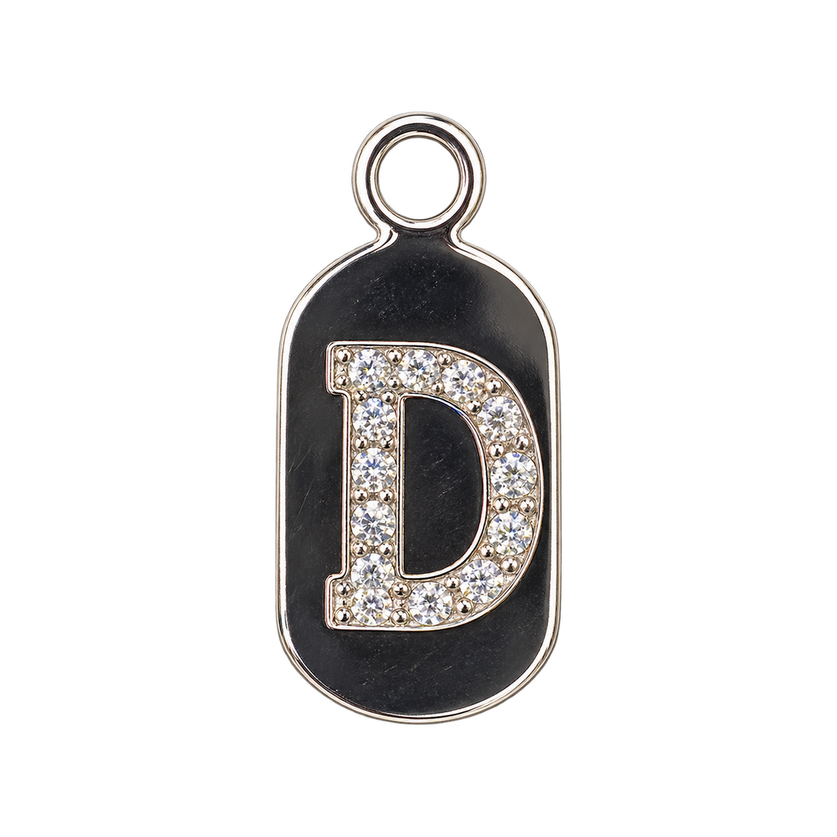 Silver diamond encrusted letter D charm, transparent background