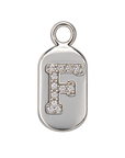 Silver diamond encrusted letter F charm, transparent background