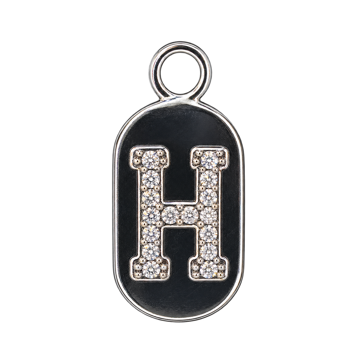 Silver diamond encrusted letter H charm, transparent background