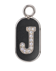 Silver diamond encrusted letter J tag