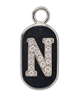 Silver diamond encrusted letter N tag