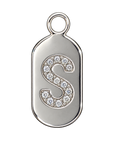Silver diamond encrusted letter S tag