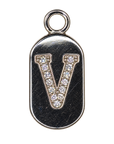 Silver diamond encrusted letter V tag