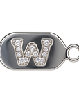 Silver diamond encrusted letter W tag