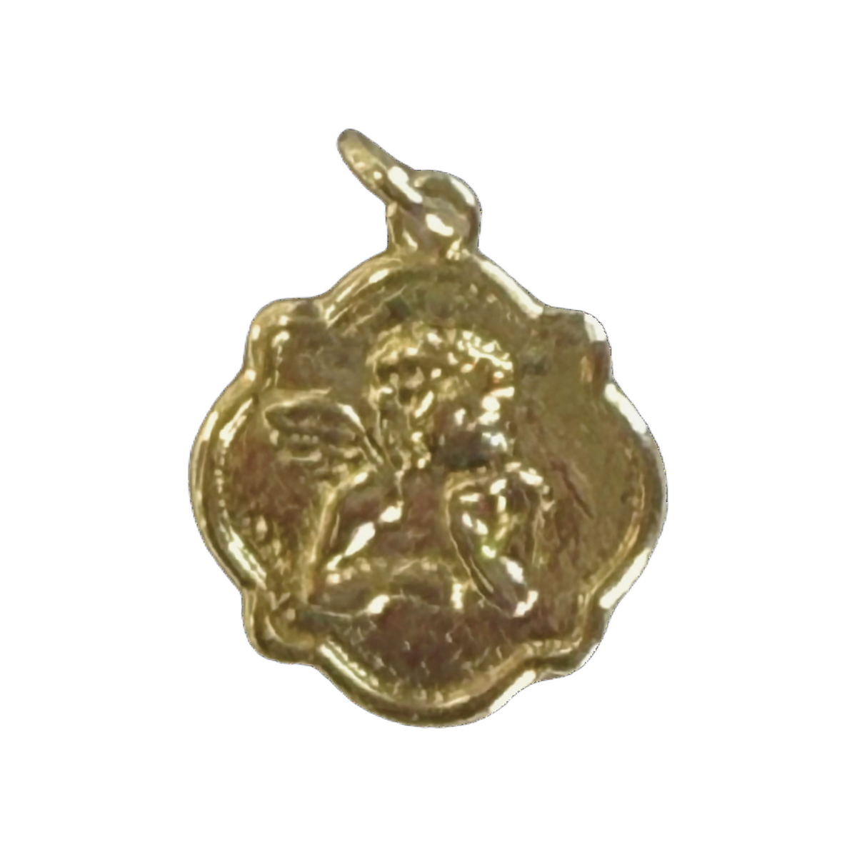 gold filled angel coin charm on transparent background