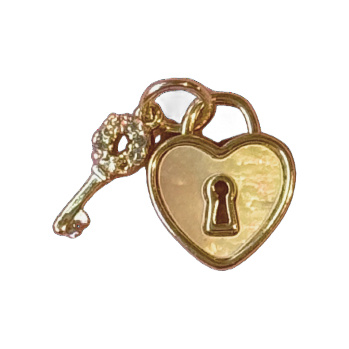 gold filled heart locket key charm on transparent background