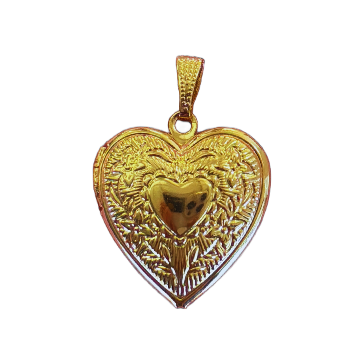 gold filled locket heart charm on transparent background